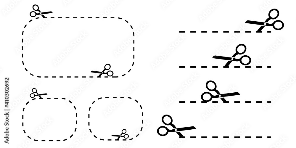 Black scissors different shapes. Retro icon for paper design. Vector illustration. Stock image. EPS 10.