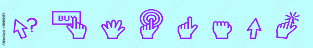 set of mouse over cartoon icon design template with various models. vector illustration isolated on blue background set of mouse over cartoon icon design template with various models. vector illustration isolated on blue background