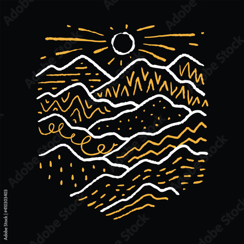 Camping nature adventure wild line badge patch pin graphic illustration vector art t-shirt design