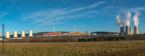 Panoramic view of Nuclear power plant Mochovce . Nuclear power station.