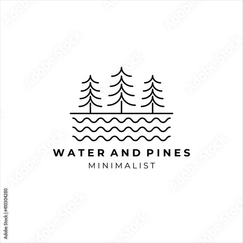 water and pines line art minimalist vector logo illustration design