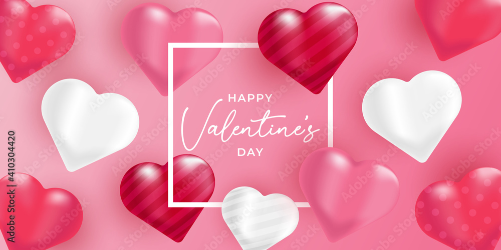 Valentines Day vector background illustration template. Valentines Day background with realistic hearts vector. Happy Valentines day vector sale banner, flyer, invitation, poster, background design