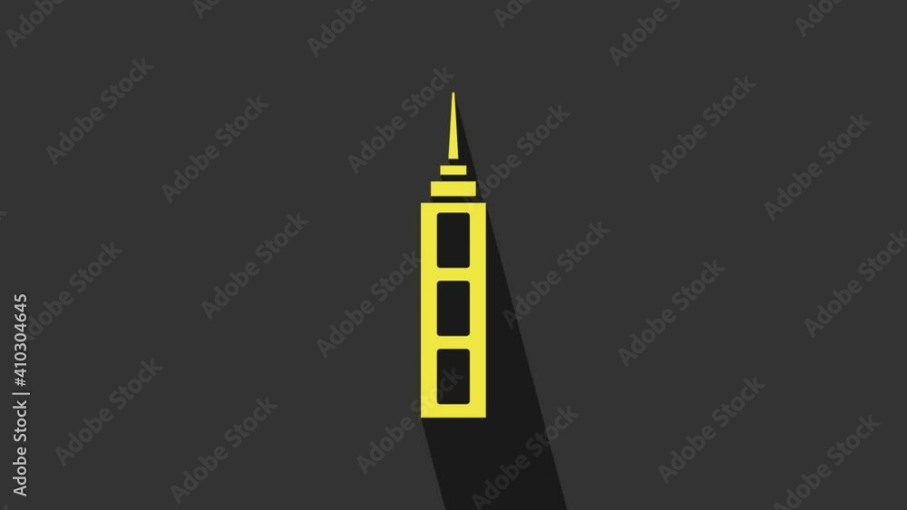 Yellow Skyscraper icon isolated on grey background. Metropolis architecture panoramic landscape. 4K Video motion graphic animation Yellow Skyscraper icon isolated on grey background. Metropolis architecture panoramic landscape. 4K Video motion graphic animation