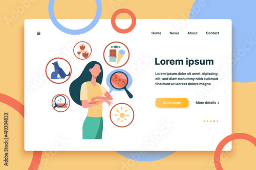 Faceless sad woman suffering from allergy isolated flat vector illustration. Cartoon female character scratching skin with strong eczema. Disease and itching concept