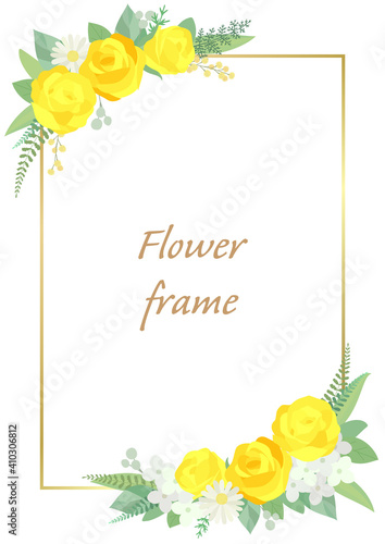 Rose frame illustration. Invitation or greeting card templates (white background, vector, cut out)