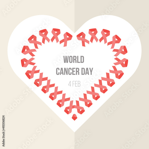 world cancer day banner with heart shape from ribbon