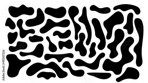 Irregular blob, set of abstract organic shapes. Abstract irregular random blobs. Simple liquid amorphous splodge. Trendy minimal designs for presentations, banners, posters and flyers.