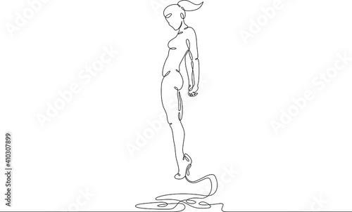 The female character levitates in the air. Beautiful pose of a slender sports girl. One continuous drawing line  logo single hand drawn art doodle isolated minimal illustration.