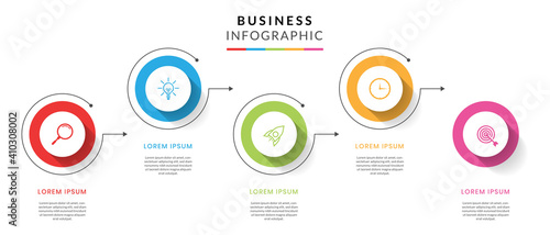 Colorful business infographic with 5 steps or options