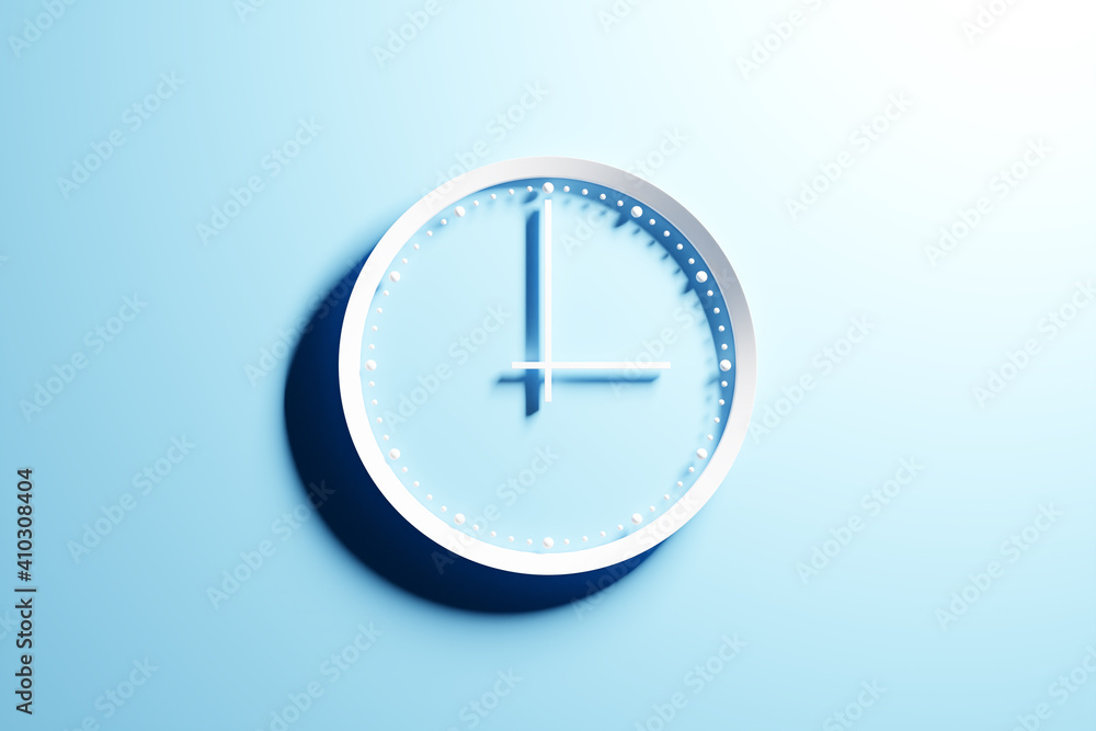 3d illustration of a round transparent clock without numbers with a shadow on a blue isolated background. Time concept 3d illustration of a round transparent clock without numbers with a shadow on a blue isolated background. Time concept