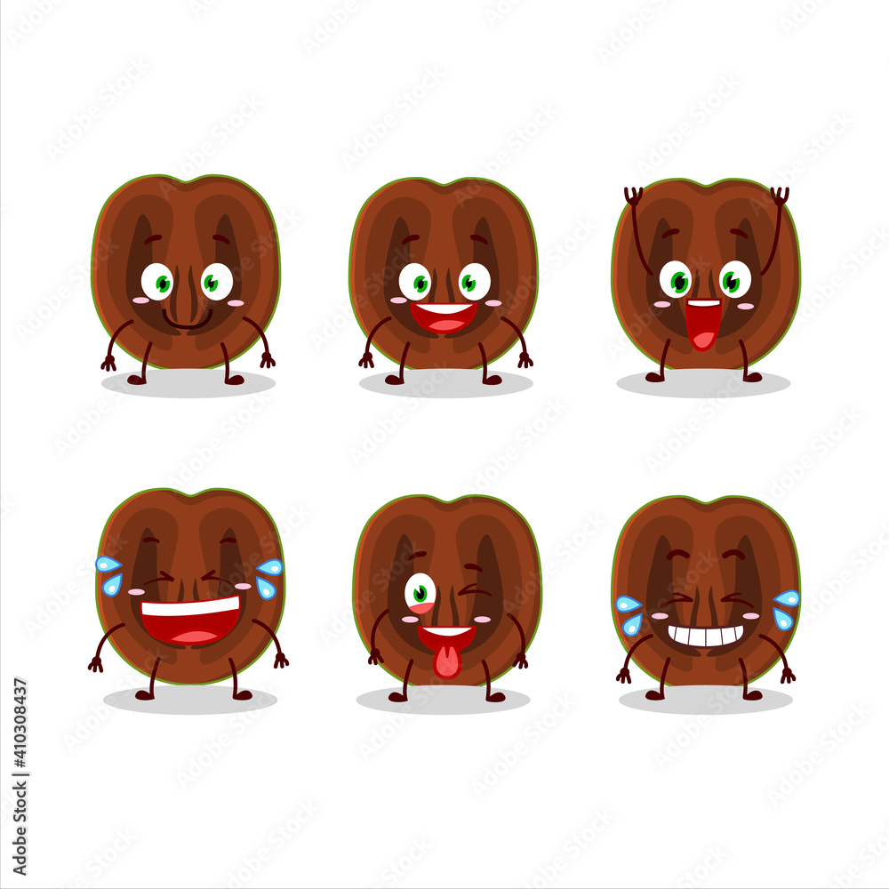 Cartoon character of slice of black sapote with smile expression Cartoon character of slice of black sapote with smile expression