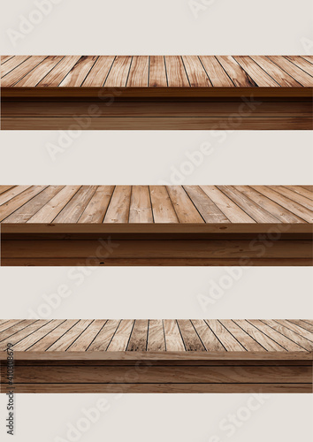Vector wood table top used for display or montage your products, isolated on white background
