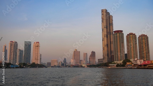 January 2 2021 - Bangkok  Thailand   Beautiful Landscape of high modern building at Chaopraya River  Bangkok  Thailand