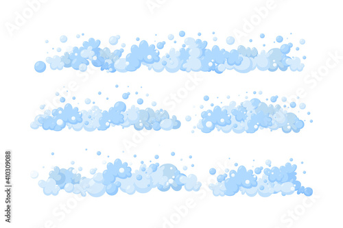 Foam made of soap or suds. Horizontal dividers of suds and bubbles. Vector illustration in cartoon style