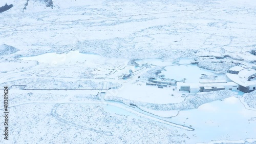 Aerial of famous Blue Lagoon spa in snow covered landscape of Iceland photo