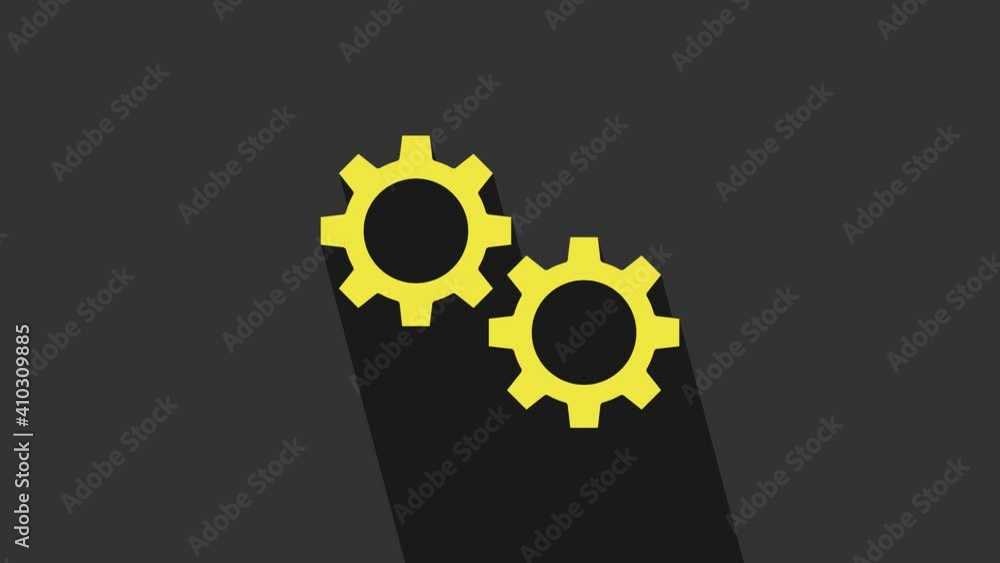 Yellow Gear icon isolated on grey background. Cogwheel gear settings sign. Cog symbol. 4K Video motion graphic animation Yellow Gear icon isolated on grey background. Cogwheel gear settings sign. Cog symbol. 4K Video motion graphic animation