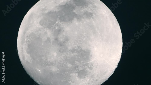 Extreme Close Up Of Real Bright Super Full Moon In Dark Night Sky. - Macro Shot