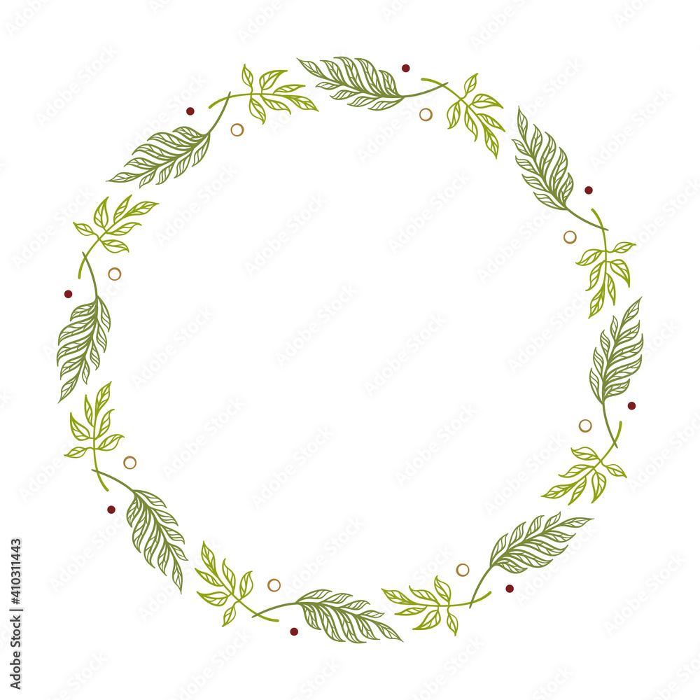 Naklejka premium Round floral frame. Green spring wreath. Monogram, wedding invitation or greeting card template.
