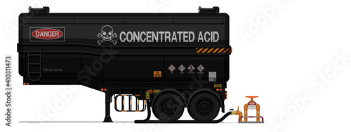 Isolated chemical semi trailer with pipe on white background