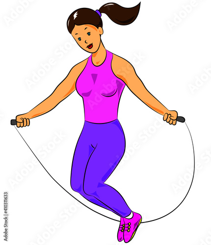 cute lovely woman jumping the rope