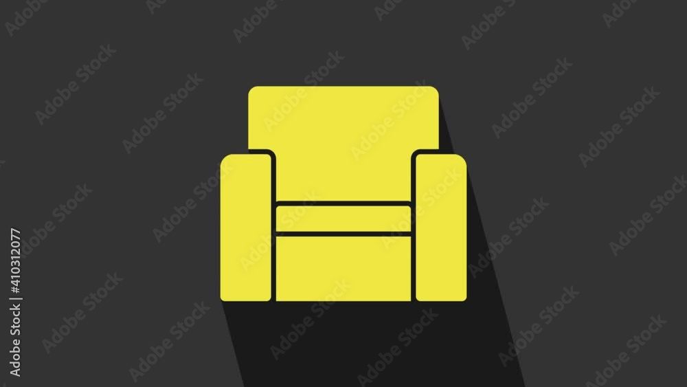 Yellow Cinema chair icon isolated on grey background. 4K Video motion graphic animation Yellow Cinema chair icon isolated on grey background. 4K Video motion graphic animation