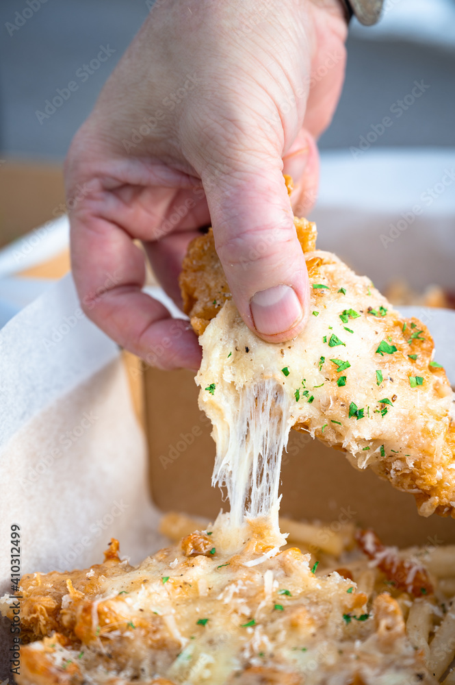 Fried chicken tenders with cheese