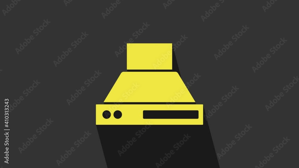 Yellow Kitchen extractor fan icon isolated on grey background. Cooker hood. Kitchen exhaust. Household appliance. 4K Video motion graphic animation Yellow Kitchen extractor fan icon isolated on grey background. Cooker hood. Kitchen exhaust. Household appliance. 4K Video motion graphic animation