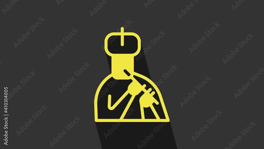 Yellow Indian man plays flute icon isolated on grey background. Artist playing Bansuri folk music of India. 4K Video motion graphic animation Yellow Indian man plays flute icon isolated on grey background. Artist playing Bansuri folk music of India. 4K Video motion graphic animation