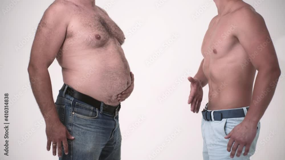 Mat Vs Fat Weight loss. Fat and slim man. Healthy sport body and fat unhealthy ...
