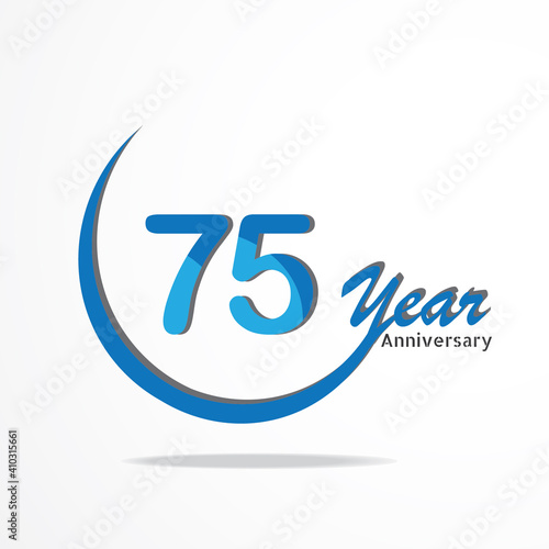 75 years anniversary celebration logo type blue and red colored, birthday logo on white background