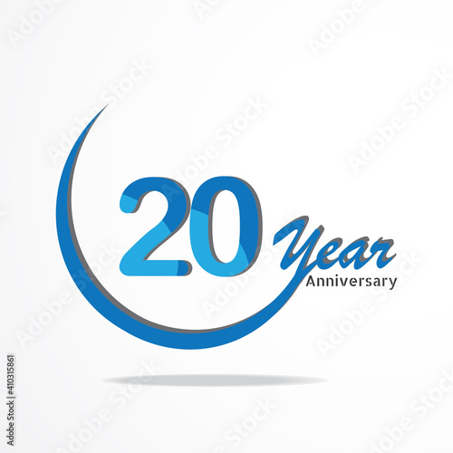 20 years anniversary celebration logo type blue and red colored, birthday logo on white background