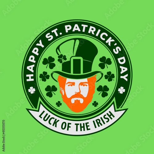 Happy St. Patrick's Day design template with hipster Leprechaun. Vector illustration