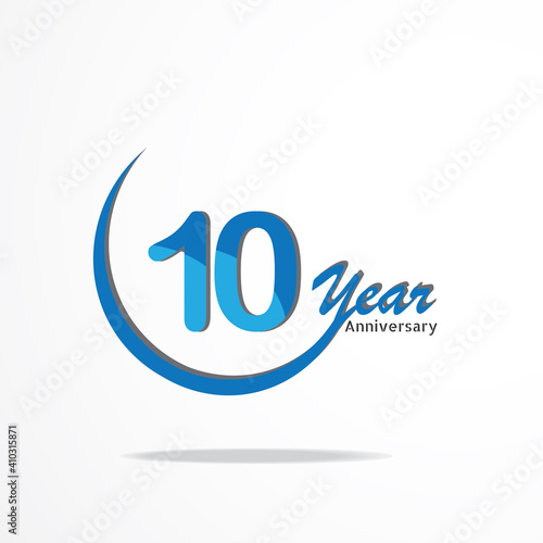 10 years anniversary celebration logo type blue and red colored, birthday logo on white background