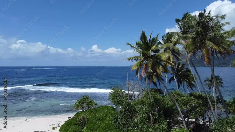 Drone flight over this beautiful deserted private motu in Tahiti, French-Polynesia. Perfect shot Drone flight over this beautiful deserted private motu in Tahiti, French-Polynesia. Perfect shot