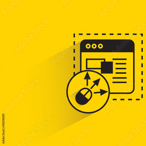 website and click for pay per click concept drop shadow on yellow background