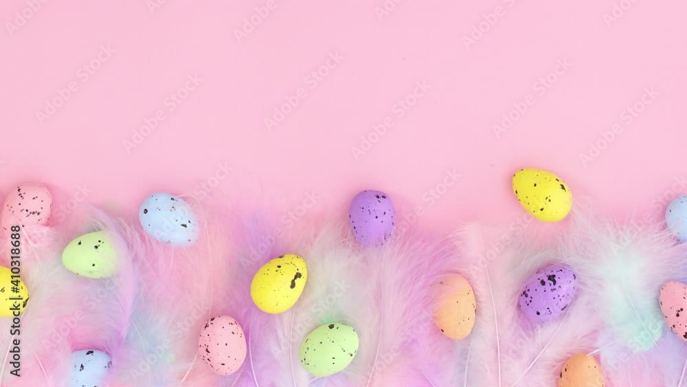 Blinking lights on pastel Easter decoration with eggs and feathers. Stop motion Blinking lights on pastel Easter decoration with eggs and feathers. Stop motion