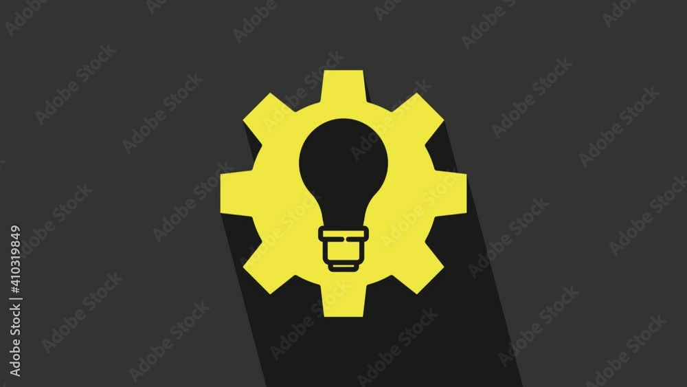 Yellow Light bulb and gear icon isolated on grey background. Innovation concept. Business idea. 4K Video motion graphic animation Yellow Light bulb and gear icon isolated on grey background. Innovation concept. Business idea. 4K Video motion graphic animation