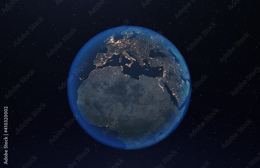 真夜中の地球～ヨーロッパとアフリカ北部
