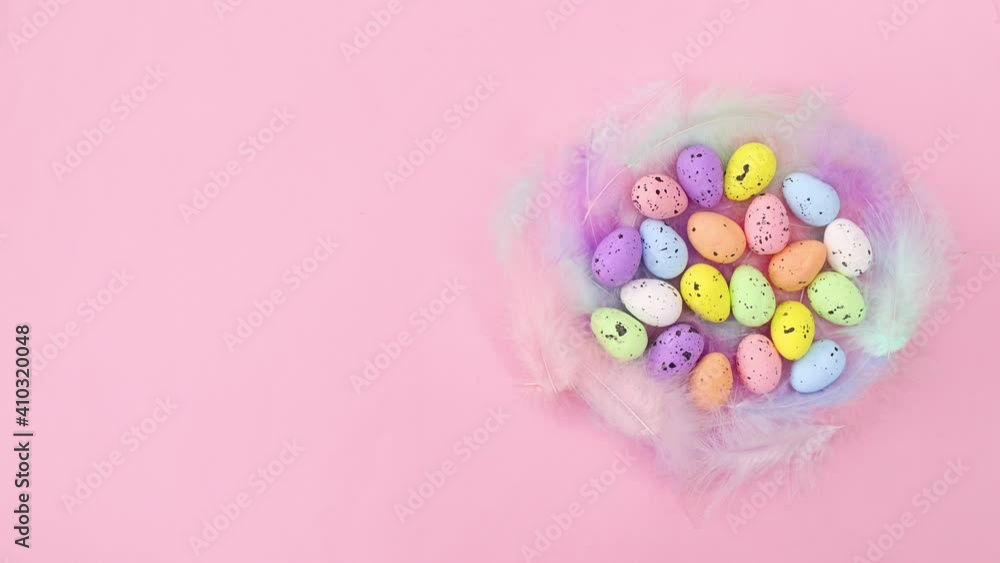 Blinking lights on Easter nest with colored eggs. Stop motion Blinking lights on Easter nest with colored eggs. Stop motion
