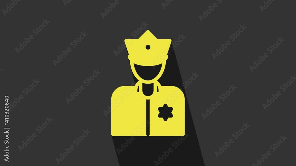 Yellow Police officer icon isolated on grey background. 4K Video motion graphic animation Yellow Police officer icon isolated on grey background. 4K Video motion graphic animation