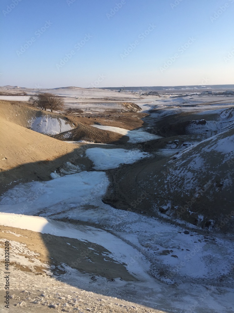 river in the snow