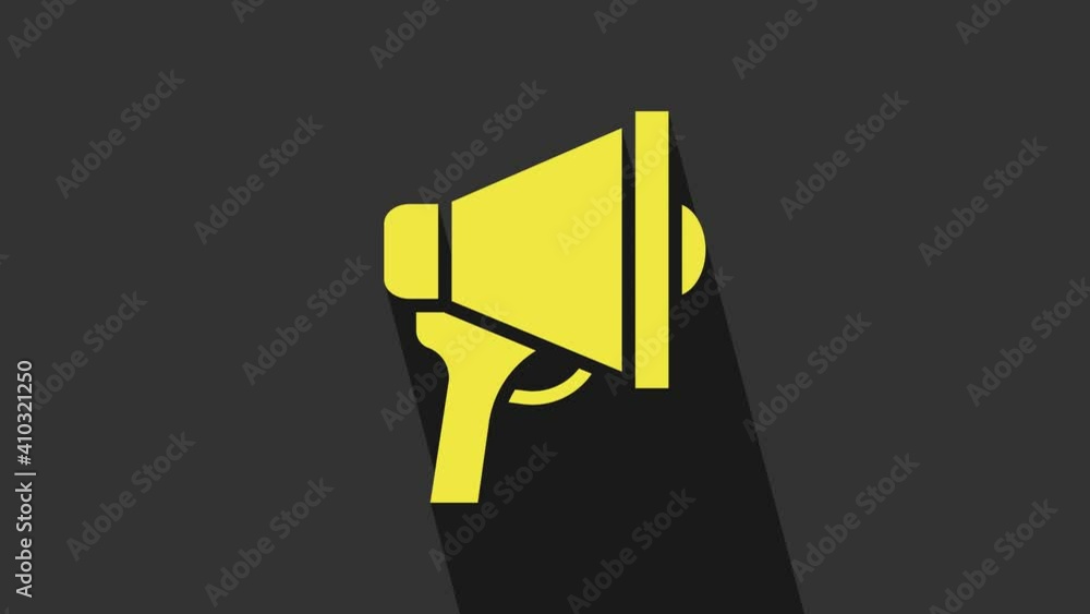 Yellow Megaphone icon isolated on grey background. Speaker sign. 4K Video motion graphic animation Yellow Megaphone icon isolated on grey background. Speaker sign. 4K Video motion graphic animation