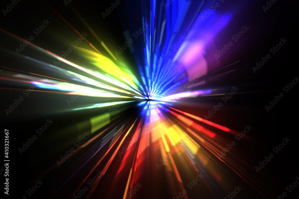Obraz premium Futuristic lens flare. Light explosion star with glowing particles and lines. Beautiful abstract rays background.