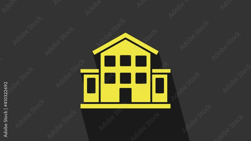 Yellow House icon isolated on grey background. Home symbol. 4K Video motion graphic animation Yellow House icon isolated on grey background. Home symbol. 4K Video motion graphic animation