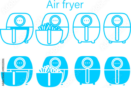 Air fryer flat Icon Isolated on White Background.illustration icon.vector .French fries