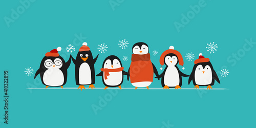 Funny Penguins family. Sketch for your design