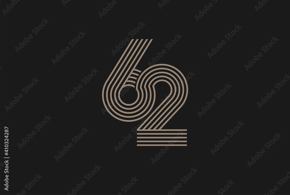 Number 62 Logo, Monogram Number 62 logo multi line style, usable for ...