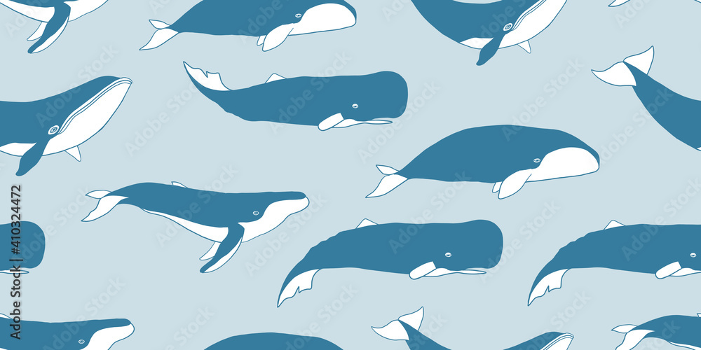 Wild Whales. Seamless Pattern for your design Wild Whales. Seamless Pattern for your design