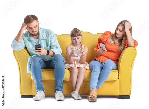 Sad family with mobile phon...