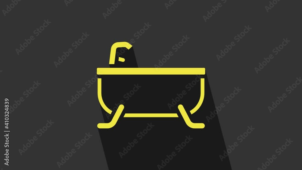 Yellow Bathtub icon isolated on grey background. 4K Video motion graphic animation Yellow Bathtub icon isolated on grey background. 4K Video motion graphic animation